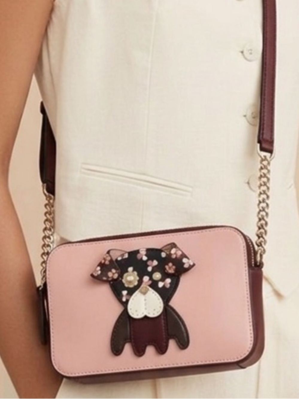kate spade Pink and Brown Dog Appliqué Crossbody Bag